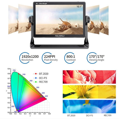 شاشة مراقبة ميدانية لكاميرا DSLR من FEELWORLD LUT11S فائقة السطوع 2000nit، مقاس 10.1 بوصة، مع مدخل ومخرج HDMI بدقة 4K ولوحة IPS بدقة 1920 × 1200، LUT11S