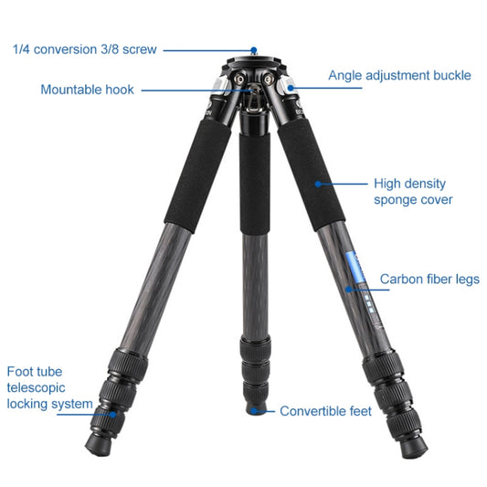 BEXIN RC294 Portable Collapsible Carbon Fiber Camera Tripod with K44 Panoramic BallHead