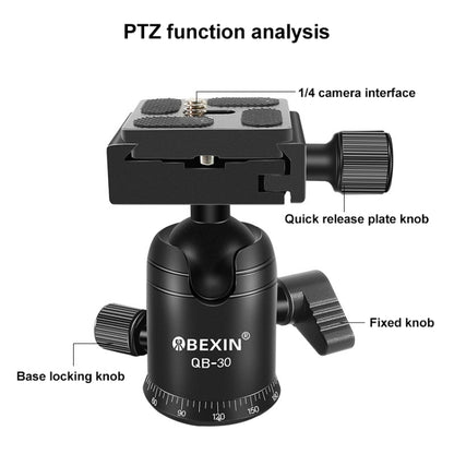 رأس كرة بانوراما معدني دوار 360 درجة من BEIXIN QB-30 مع لوحة فك سريع، QB-30