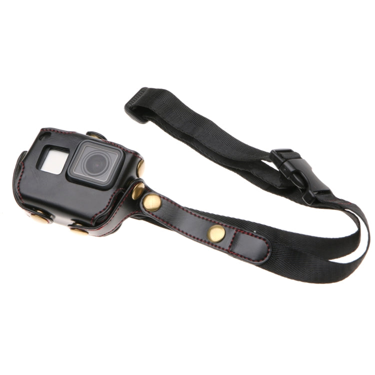 For GoPro HERO7 Black /6 /5  PU Leather Housing Case with Neck Strap & Buttons, PU Leather (Brown), PU Leather (Coffee), PU Leather (Black)