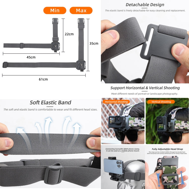 Sunnylife TD672 Adjustable Head Strap Vlog POV Mount Belt for GoPro, Insta360, DJI Osmo Action and Other Action Cameras