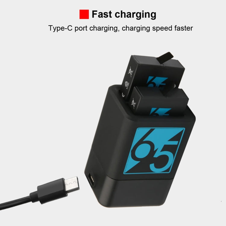 شاحن بطاريتين مع كابل USB-C / Type-C لكاميرات GoPro HERO6 /5، شاحن مع كابل TYPE-C