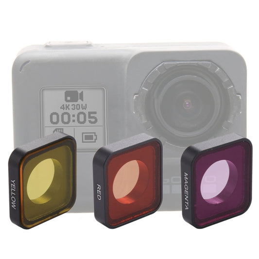 فلتر عدسة 3 في 1 سريع التركيب باللون الأحمر/الأصفر/الأرجواني لكاميرات GoPro HERO6/5، عدسة باللون الأحمر/الأصفر/الأرجواني