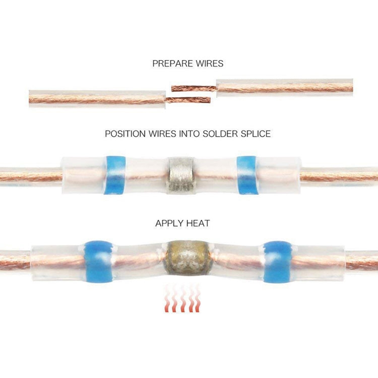 100 PCS AWG16-14 1.5-2.5mm Seal Heat Shrink Butt Wire Connectors Blue Terminals Solder Sleeve, 1.5-2.5mm Blue