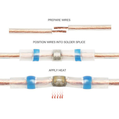100 PCS AWG16-14 1.5-2.5mm Seal Heat Shrink Butt Wire Connectors Blue Terminals Solder Sleeve, 1.5-2.5mm Blue