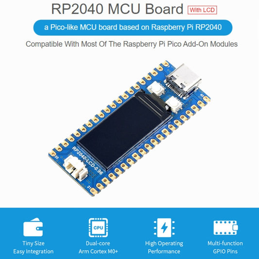 لوحة Waveshare RP2040-LCD-0.96 MCU شبيهة بـ Pico، مبنية على Raspberry Pi MCU RP2040، مع رأس دبوس، RP2040-LCD-0.96