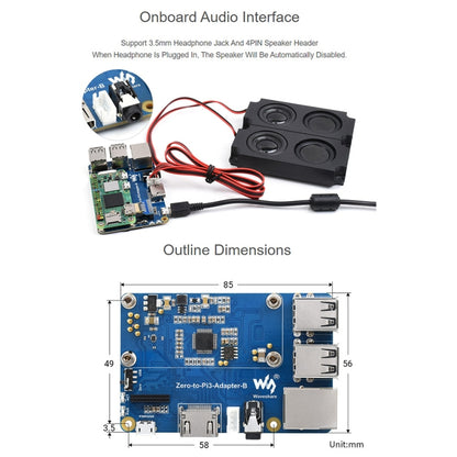 محول Waveshare Raspberry Pi Zero 2 واط إلى 3B لـ Raspberry Pi 3 طراز B/B+، Pi Zero 2 واط إلى 3B