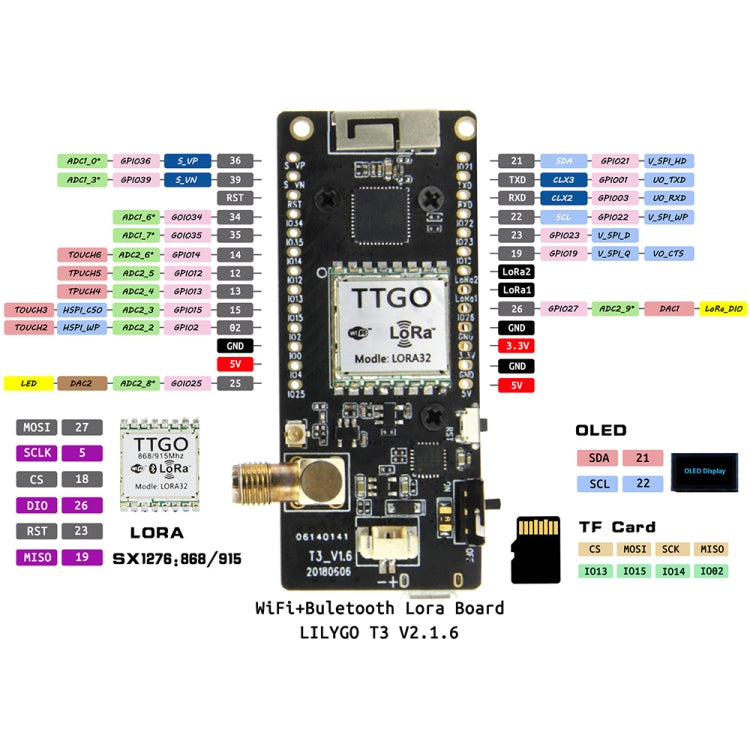 وحدة TTGO LORA32 V2.1 ESP32 OLED مقاس 0.96 بوصة تعمل بتقنية البلوتوث والواي فاي ووحدة SMA IP5306 بتردد 915 ميجاهرتز مع هوائي، 915 ميجاهرتز