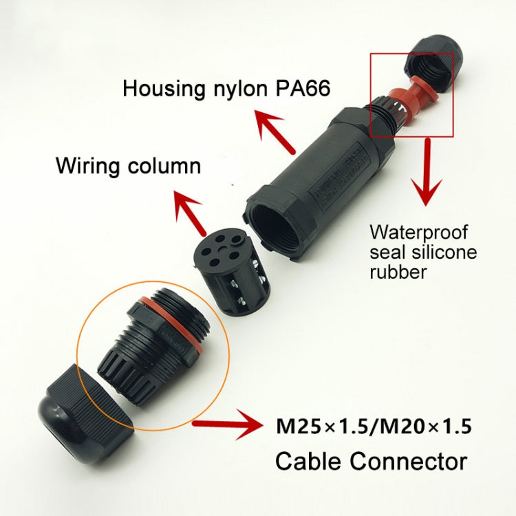 موصل كابل مستقيم XY25 IP68 مقاوم للماء بخمسة دبابيس، XY25