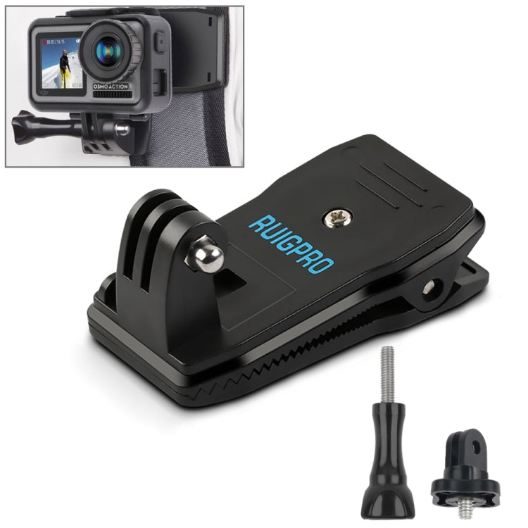 مشبك تثبيت على حقيبة الظهر RUIGPRO يدور 360 درجة مع برغي لكاميرات GoPro وInsta360 وDJI وغيرها من كاميرات الحركة، مشبك يدور 360 درجة