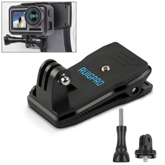 مشبك تثبيت على حقيبة الظهر RUIGPRO يدور 360 درجة مع برغي لكاميرات GoPro وInsta360 وDJI وغيرها من كاميرات الحركة، مشبك يدور 360 درجة
