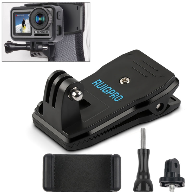 حامل كاميرا RUIGPRO قابل للدوران 360 درجة مع مشبك تثبيت + مشبك هاتف لكاميرات GoPro وInsta360 وDJI وغيرها من كاميرات الحركة، حامل كاميرا + مشبك