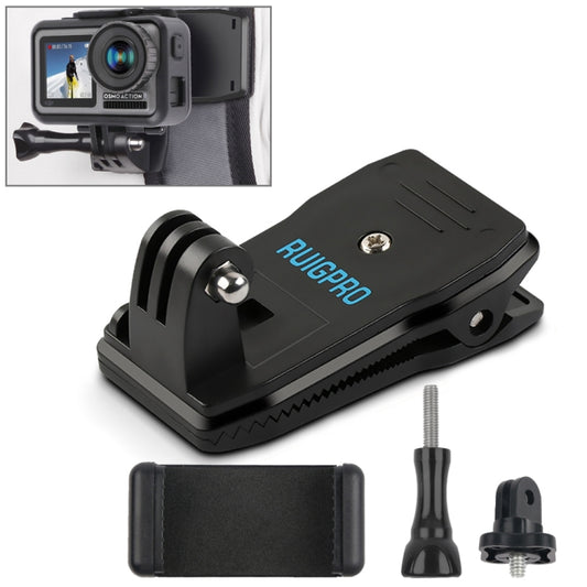 حامل كاميرا RUIGPRO قابل للدوران 360 درجة مع مشبك تثبيت + مشبك هاتف لكاميرات GoPro وInsta360 وDJI وغيرها من كاميرات الحركة، حامل كاميرا + مشبك