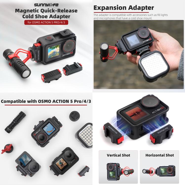 حامل تثبيت مغناطيسي سريع الفك من Sunnylife لكاميرا DJI Osmo Action 5 Pro / 4 / 3 + محول تثبيت بارد مغناطيسي، AD938+AD887