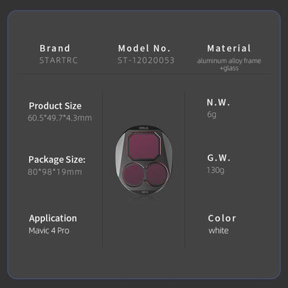 For DJI Mavic 4 Pro STARTRC 4 in 1 ND8 ND16 ND32 ND64 Lens Filter Kit, ND8 ND16 ND32 ND64