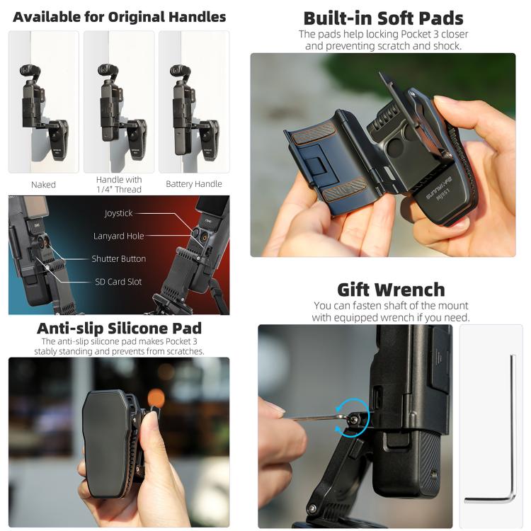 For DJI Osmo Pocket 3 Sunnylife Stretchable Backpack Clip Rotatable Magnetic Mount Action Camera Holder Vlog Mount, For DJI Osmo Pocket 3