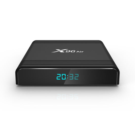صندوق تلفاز ذكي X96 Air 8K يعمل بنظام أندرويد 9.0، مشغل وسائط مع جهاز تحكم عن بعد، معالج Amlogic S905X3 رباعي النواة، ذاكرة وصول عشوائي (RAM): 4 جيجابايت، ذاكرة قراءة فقط (ROM): 32 جيجابايت، واي فاي ثنائي النطاق، بلوتوث، قابس AU، 4 جيجابايت + 32 جيجابايت