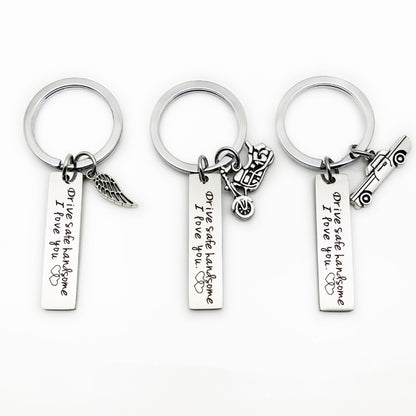 Creative Drive Safe Handsome Words Stainless Steel Keychain Key Rings