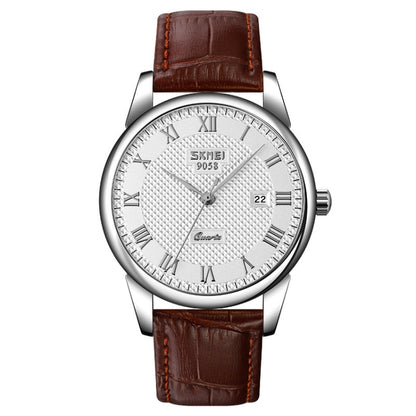 SKMEI 9058 Multifunctional Outdoor Fashion Waterproof Silver Shell Quartz Wrist Watch