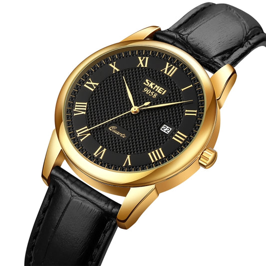 SKMEI 9058 Multifunctional Outdoor Fashion Waterproof Gold Shell Quartz Wrist Watch