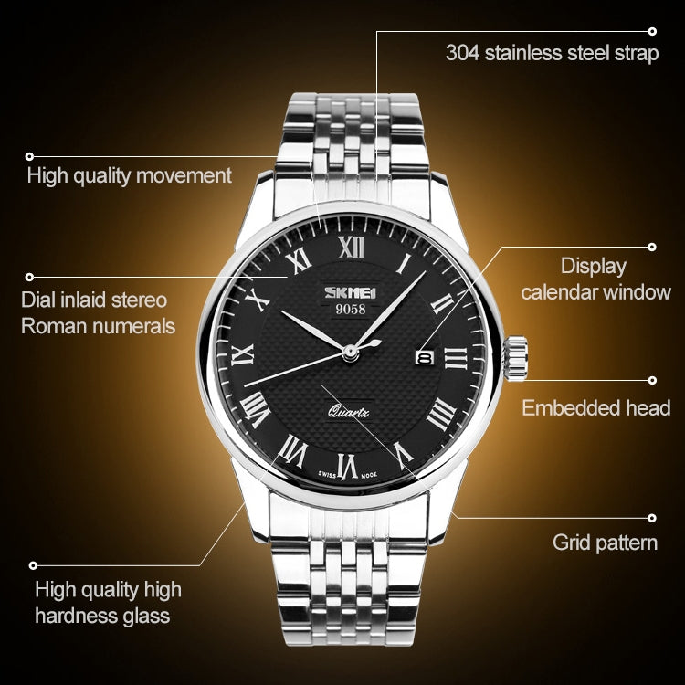 SKMEI 9058 Multifunctional Outdoor Fashion Waterproof Steel Strip Quartz Wrist Watch