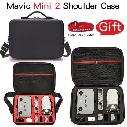 LS4456 Portable Drone PU Shoulder Storage Bag Handbag for DJI Mavic Mini 2, Black + Black Liner, Black + Red Liner