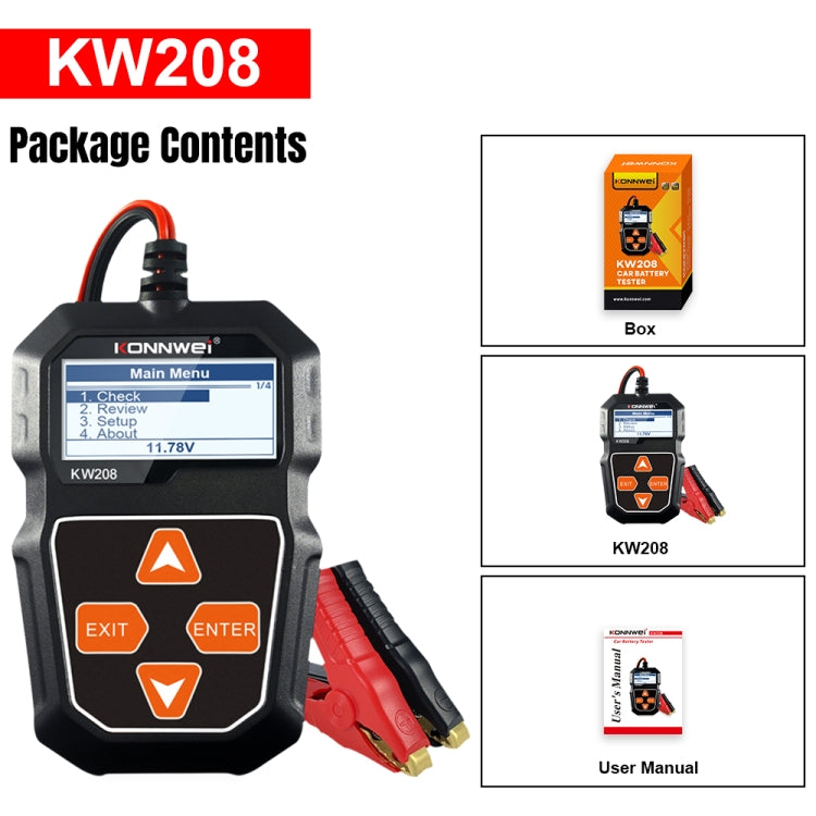 KONNWEI KW208 Car TFT Color Screen Battery Tester Support 8 Languages, KW208