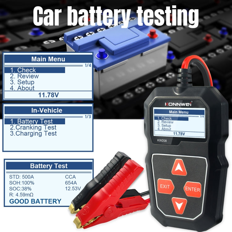 KONNWEI KW208 Car TFT Color Screen Battery Tester Support 8 Languages, KW208