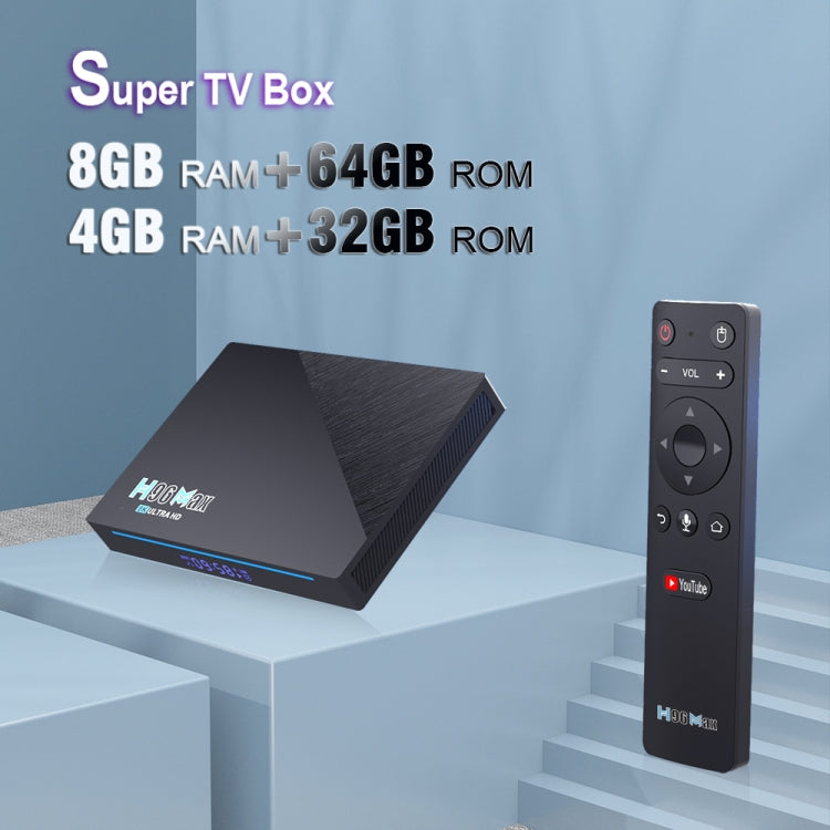 H96 Max 8K Smart TV BOX Android 11.0 Media Player wtih Remote Control, Quad Core RK3566, RAM: 4GB, ROM: 32GB, Dual Frequency 2.4GHz WiFi / 5G