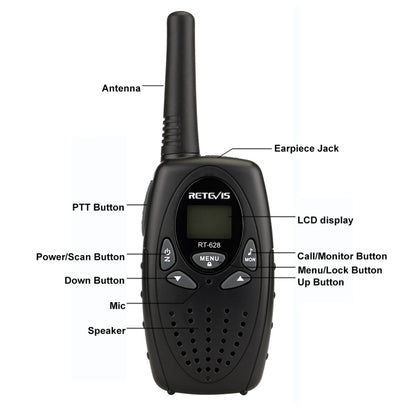 1 Pair RETEVIS RT628 0.5W EU Frequency 446MHz 8CHS Handheld Children Walkie Talkie