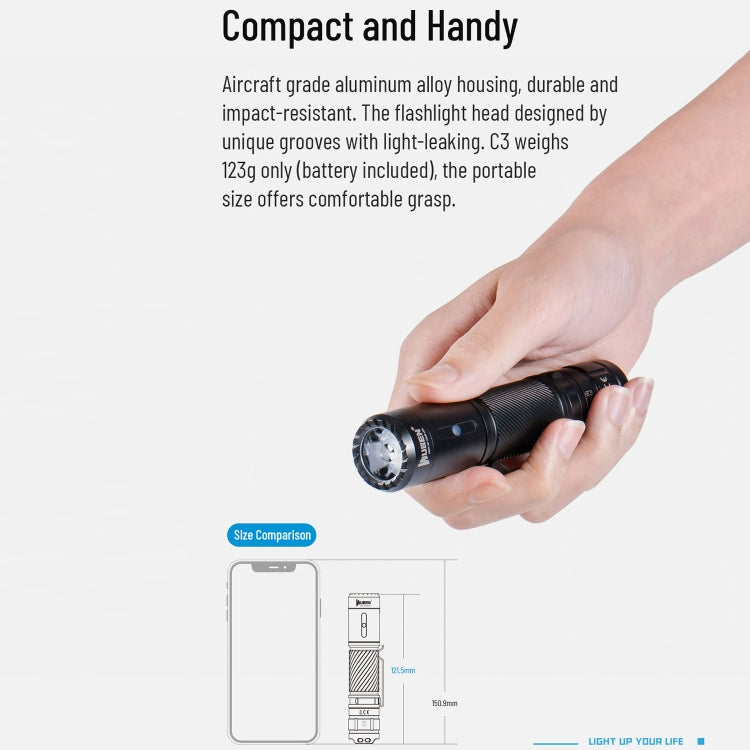 WUBEN C3 Outdoor Emergency Portable USB Rechargeable LED Strong Light Aluminum Alloy Flashlight, C3