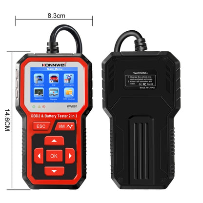 KONNWEI KW681 Car 2.4 inch TFT Screen OBD Fault Diagnosis + 6V-12V Battery Tester Support 9 Languages, KW681
