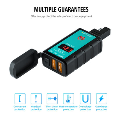 WUPP ZH-1422A2 DC12-24V Motorcycle Square Dual USB Fast Charging Charger with Switch + Voltmeter + Integrated SAE Socket + 1m SAE Socket Cable, ZH-1422A2