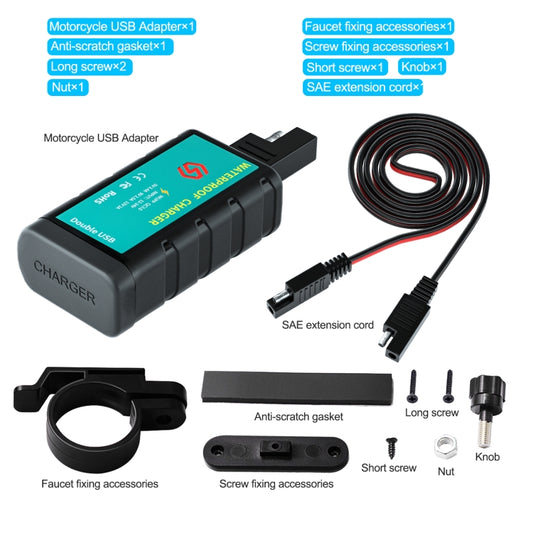 WUPP ZH-1422C2 Motorcycle Square Dual USB Fast Charging Charger with Switch + Integrated SAE Socket + 1m SAE Socket Cable, ZH-1422C2