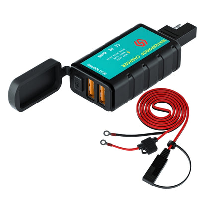 WUPP ZH-1422C3 Motorcycle Square Dual USB Fast Charging Charger with Switch + Integrated SAE Socket + 1.4m OT Terminal Cable, ZH-1422C3