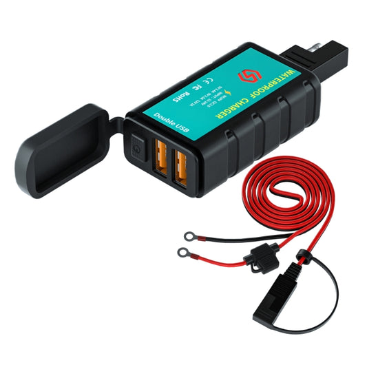 WUPP ZH-1422C3 Motorcycle Square Dual USB Fast Charging Charger with Switch + Integrated SAE Socket + 1.4m OT Terminal Cable, ZH-1422C3