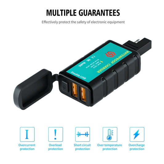 WUPP ZH-1422C3 Motorcycle Square Dual USB Fast Charging Charger with Switch + Integrated SAE Socket + 1.4m OT Terminal Cable, ZH-1422C3