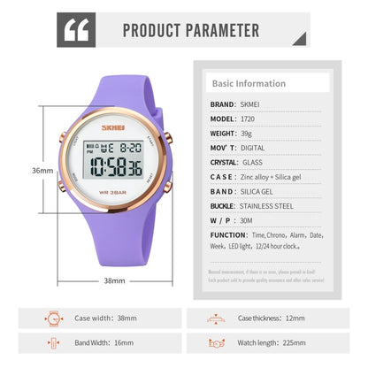 SKMEI 1720 Round Dial LED Digital Display Luminous Silicone Strap Electronic Watch