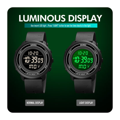 SKMEI 1736 Triplicate Round Dial Timing LED Digital Display Luminous Electronic Watch