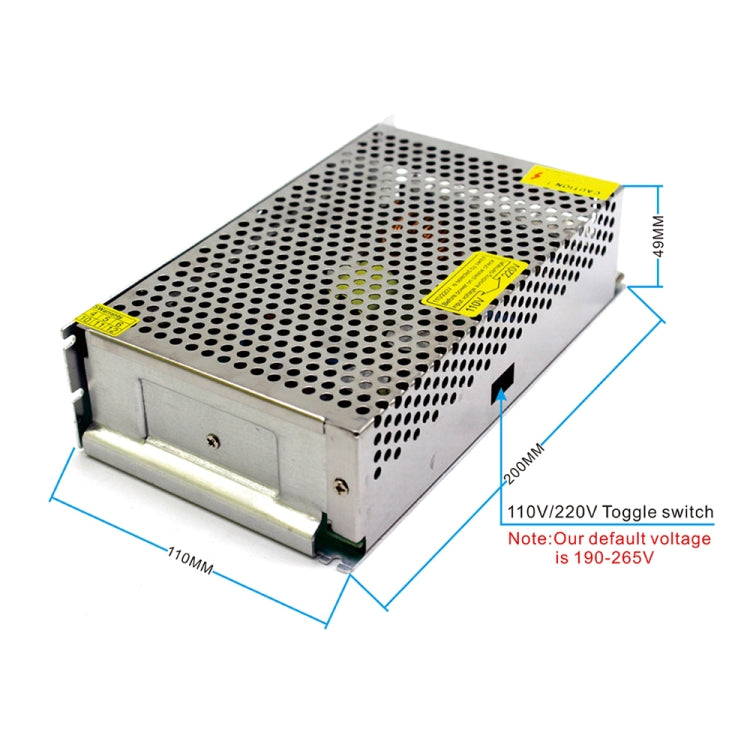 LED Regulated Switching Power Supply, Size: 200 x 110 x 49mm, S-200-5 DC5V 40A 200W, S-240-12 DC12V 20A 240W, S-250-12 DC12V 21A 250W, S-240-24 DC24V 10A 240W, S-250-24 DC24V 10.4A 250W