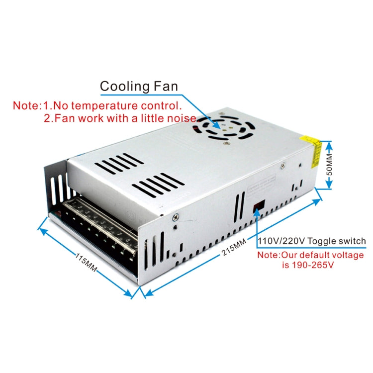 محول طاقة تبديل منظم لشريط الإضاءة LED، الحجم: 215 × 115 × 50 مم، S-300-5 DC5V 60A 300W، S-350-5 DC5V 70A 350W، S-300-12 DC12V 25A 300W، S-360-12 DC12V 30A 360W، S-400-12 DC12V 33A 400W، S-480-12 DC12V 40A 480W، S-500-12 DC12V 41A 500...