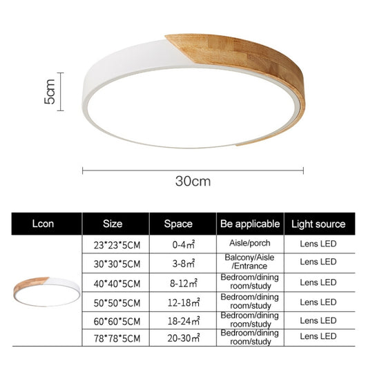 Wood Macaron LED Round Ceiling Lamp, 3-Colors Light, 23cm, 30cm, 40cm, 50cm, 60cm