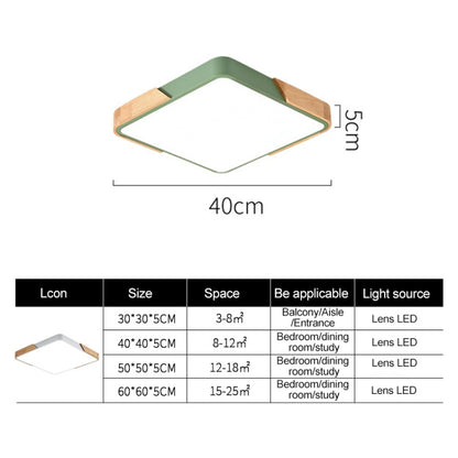 Wood Macaron LED Square Ceiling Lamp, 3-Colors Light, 30cm, 40cm, 50cm, 60cm