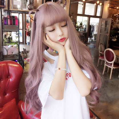 Air Bangs Fluffy Long Curly Hair Wig Rose Net Headgear for Women