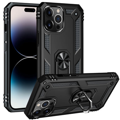 جراب هاتف مقاوم للصدمات مصنوع من مادة TPU + PC مع حامل حلقي، مناسب لأجهزة iPhone 14 وiPhone 14 Plus وiPhone 14 Pro وiPhone 14 Pro Max