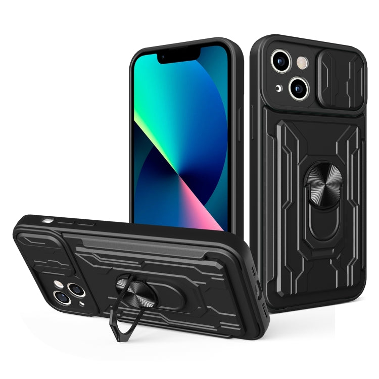 جراب هاتف منزلق من مادة TPU + PC مع فتحة بطاقة، لهاتف iPhone 14، وiPhone 14 Pro، وiPhone 14 Plus، وiPhone 14 Pro Max