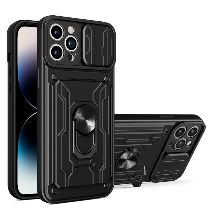 جراب هاتف منزلق من مادة TPU + PC مع فتحة بطاقة، لهاتف iPhone 14، وiPhone 14 Pro، وiPhone 14 Plus، وiPhone 14 Pro Max