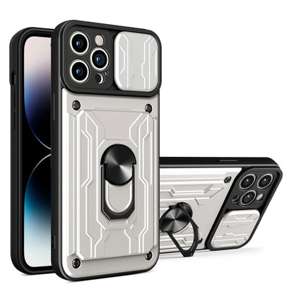 جراب هاتف منزلق من مادة TPU + PC مع فتحة بطاقة، لهاتف iPhone 14، وiPhone 14 Pro، وiPhone 14 Plus، وiPhone 14 Pro Max