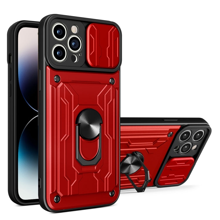جراب هاتف منزلق من مادة TPU + PC مع فتحة بطاقة، لهاتف iPhone 14، وiPhone 14 Pro، وiPhone 14 Plus، وiPhone 14 Pro Max