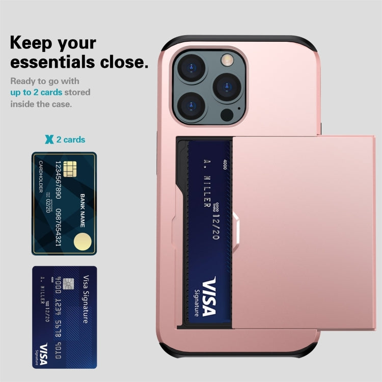 جراب هاتف واقٍ مقاوم للصدمات مع فتحة بطاقة منزلقة، لهاتف iPhone 14، وiPhone 14 Plus، وiPhone 14 Pro، وiPhone 14 Pro Max
